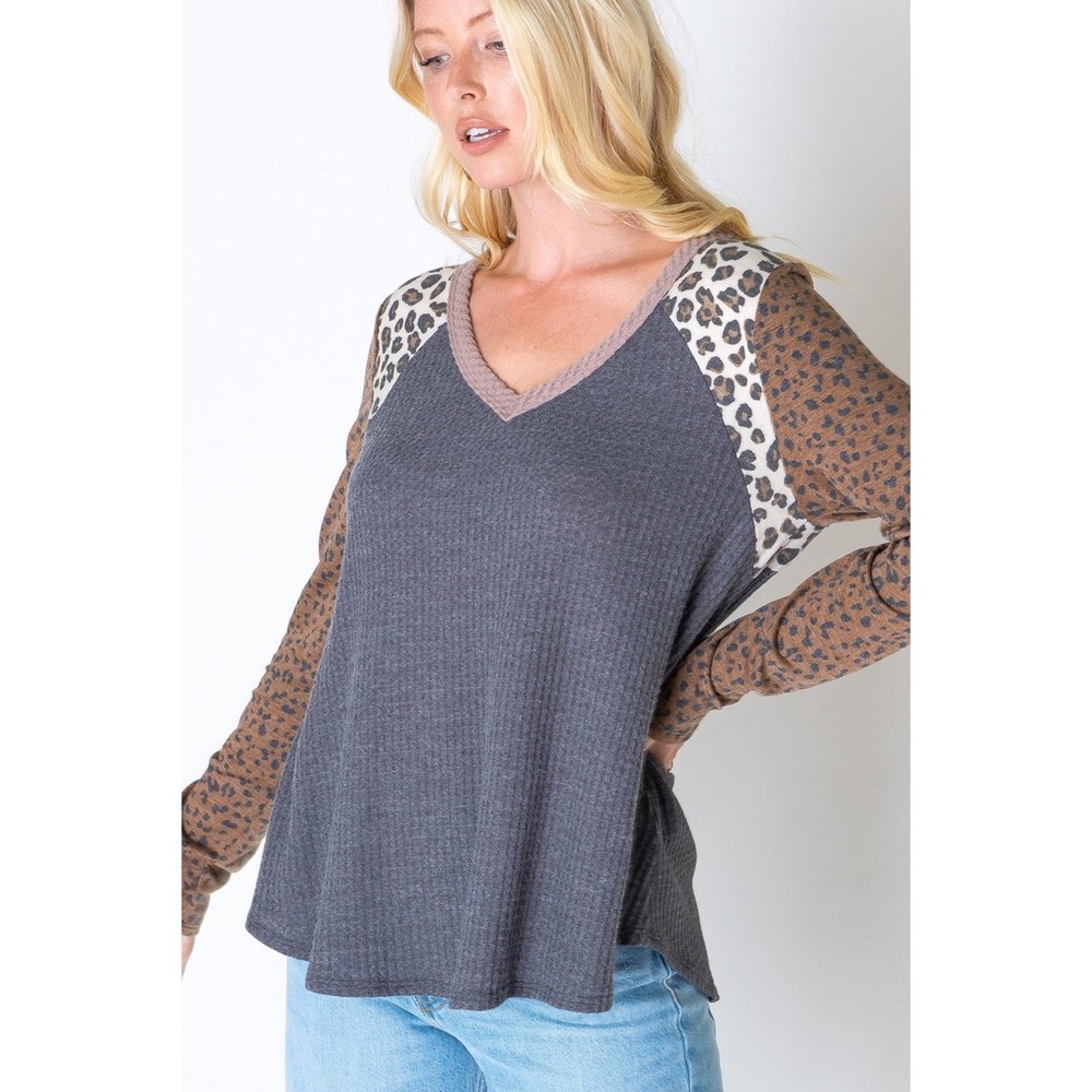 🆕 Animal Print Waffle Long Sleeve Top